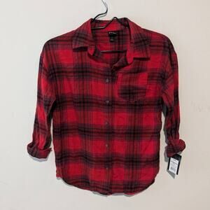 Red Plaid Flannel Women's Long Sleeve Shirt Size M (8)
